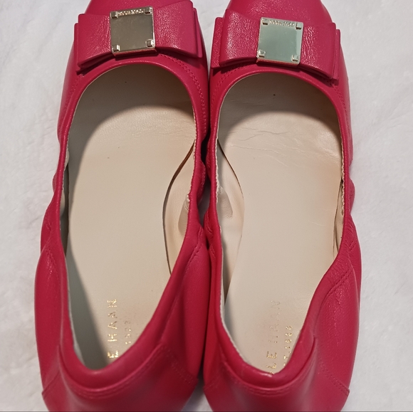 Cole Haan Orange Red Flats with Gold accent Bow detail - Picture 3 of 12